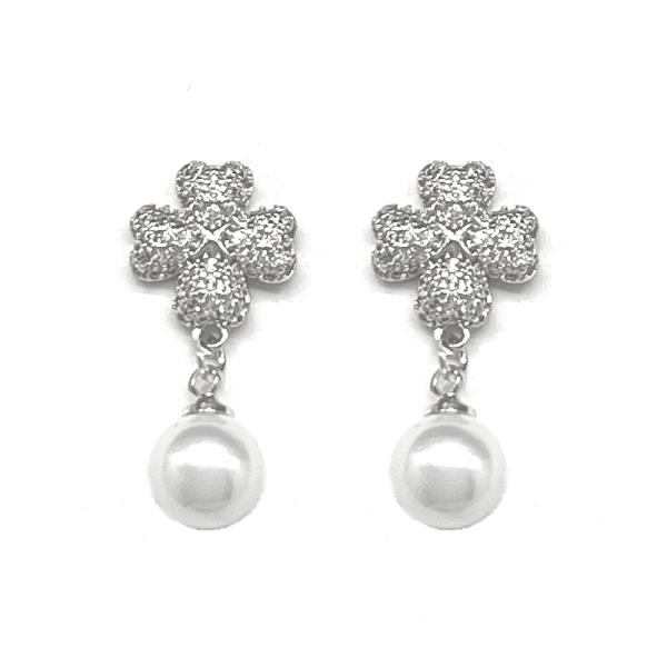 FOUR CLOVER PAVE CZ PEARL DROP EARRING