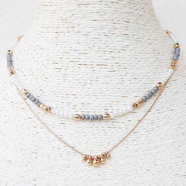 BALL BEADED LAYERED NECKLACE