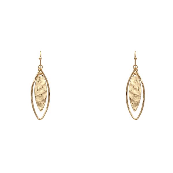 HAMMERED METAL POINTED OVAL DANGLE EARRING