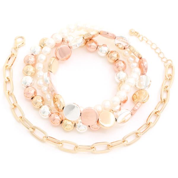 PEARL METAL BEAD LINK BRACELET SET