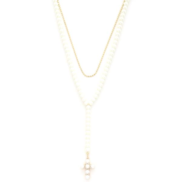 CROSS BEADED LAYERED NECKLACE