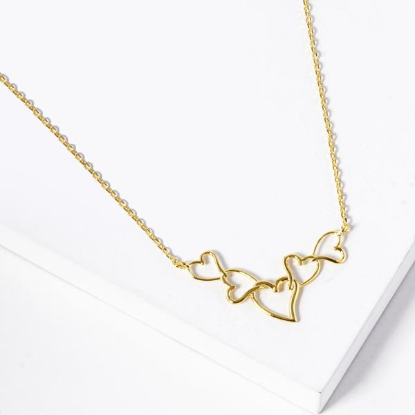 18K GOLD RHODIUM DIPPED LOVE NEVER FAILS HEARTS NECKLACE