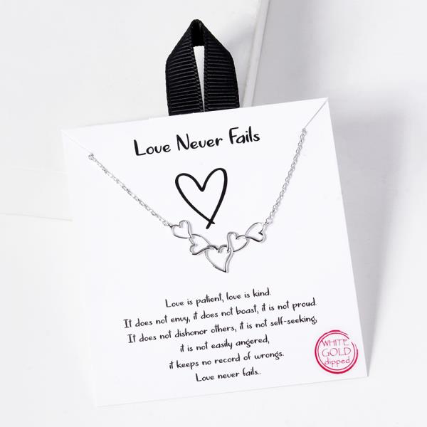 18K GOLD RHODIUM DIPPED LOVE NEVER FAILS HEARTS NECKLACE