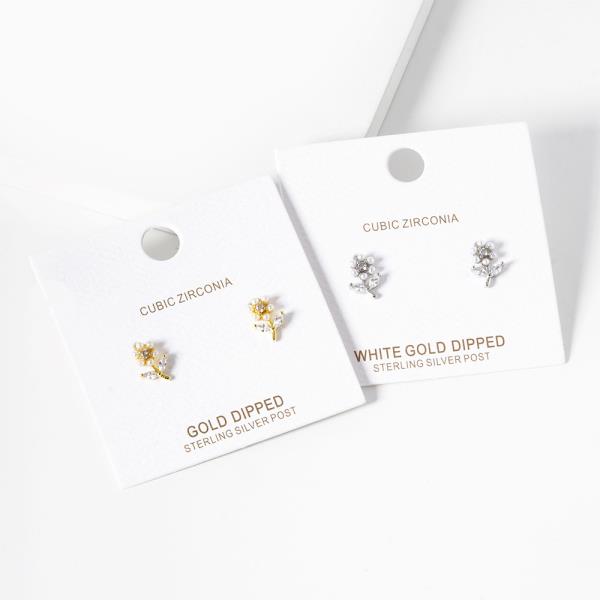 DAINTY FLOWER CZ GOLD DIPPED EARRING