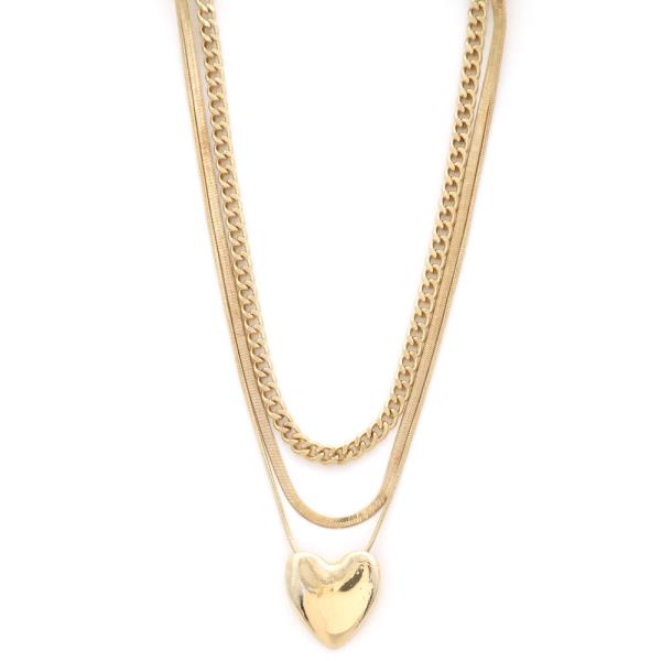 SODAJO HEART CURB LINK LAYERED NECKLACE
