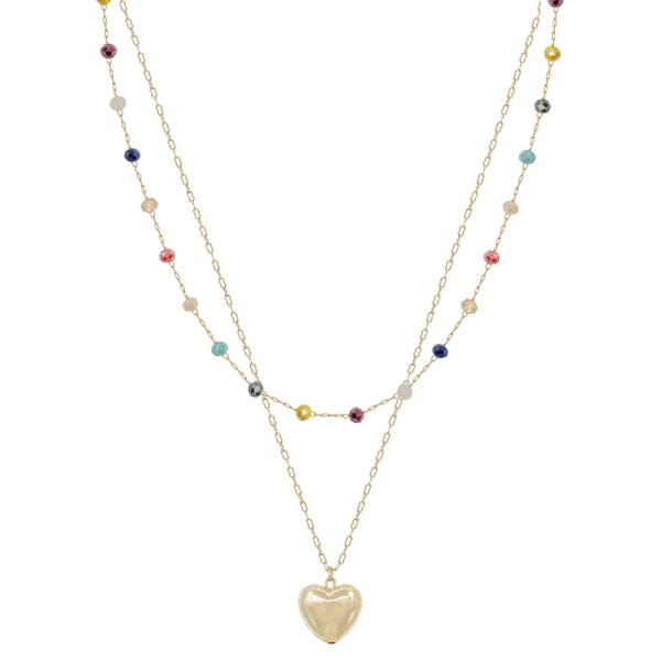 BEADS CHAIN WITH HEART METAL PENDANT SHORT NECKLACE