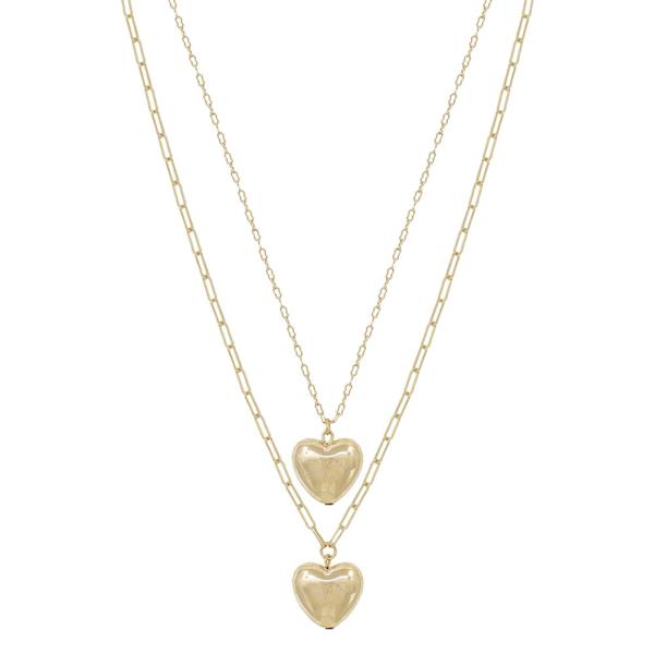 DOUBLE HEART PENDANT 2 LAYERED SHORT NECKLACE