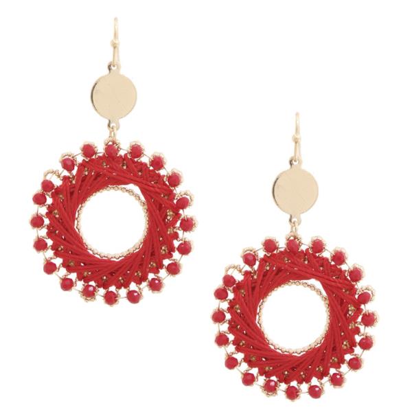 THREAD WRAPPED CIRCLE COIN DANGLE EARRING