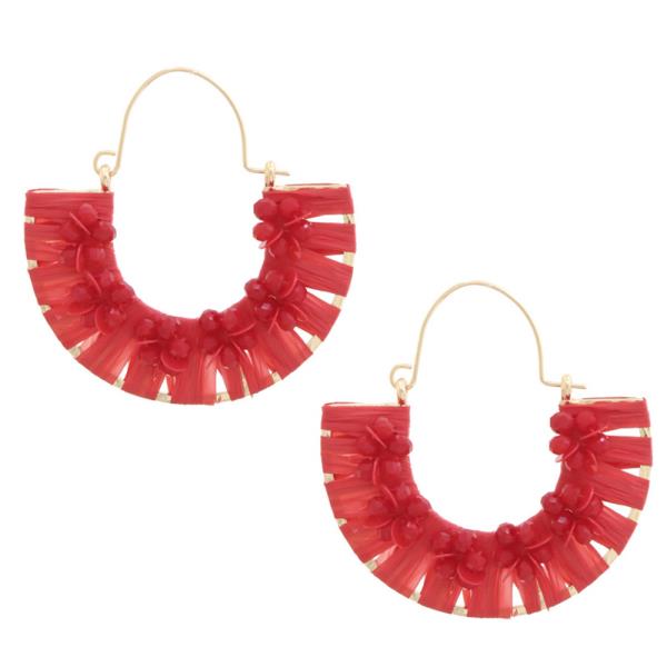 FLOWER RAFFIA BEADED U SHAPE EARRING