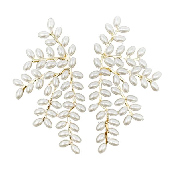 PEARL RHINESTONE LEAF EARRING