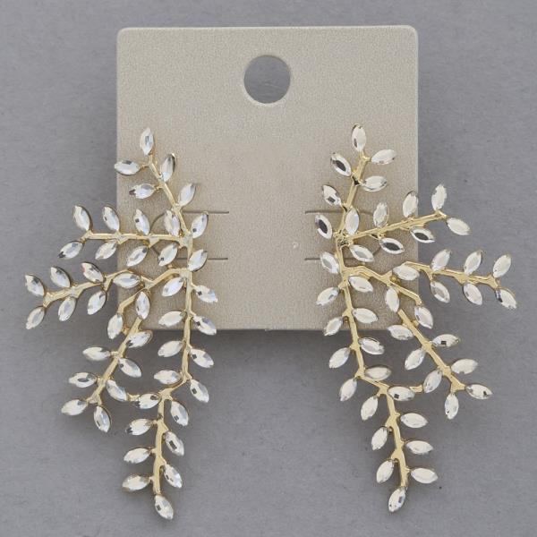 PEARL RHINESTONE LEAF EARRING