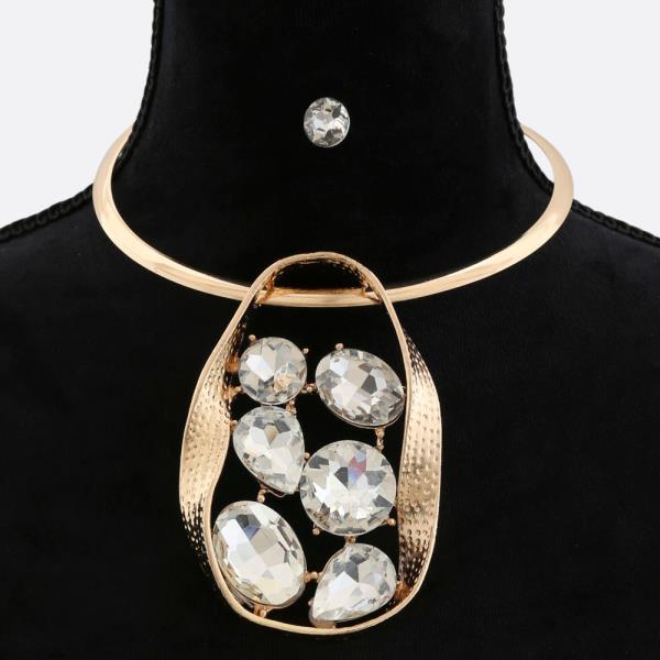 OVAL RHINESTONE METAL NECKLACE