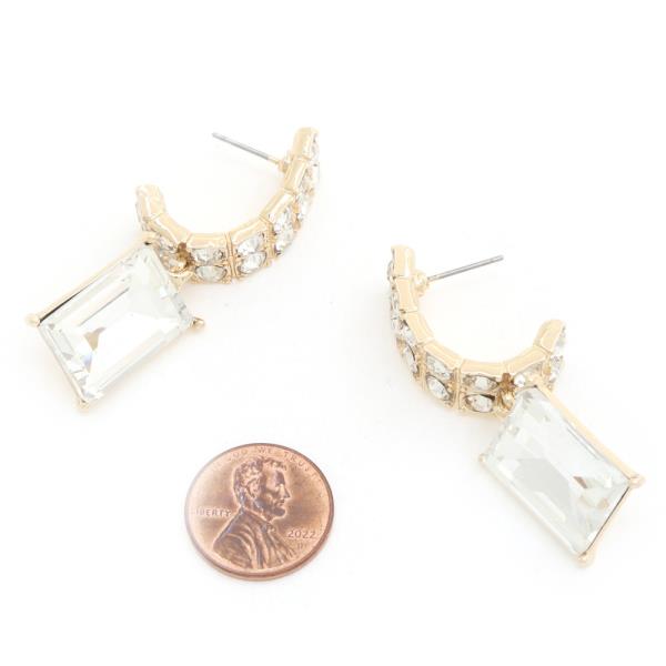 RECTANGLE CRYSTAL OPEN CIRCLE EARRING