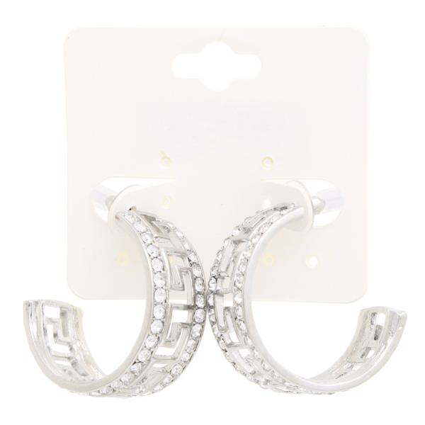 GREEK PATTERN CRYSTAL OPEN CIRCLE EARRING