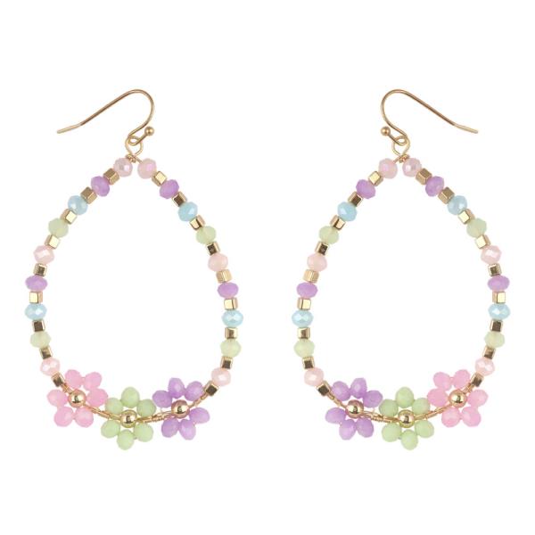 GLASS BEAD FLOWER FISH HOOK TEARDROPEARRING