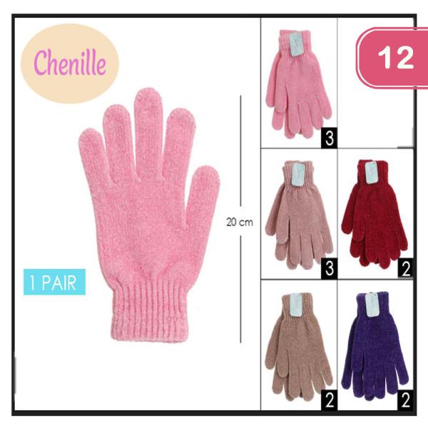 FASHION CHENILLE ADULT MAUCE TONE GLOVES (12 UNITS)