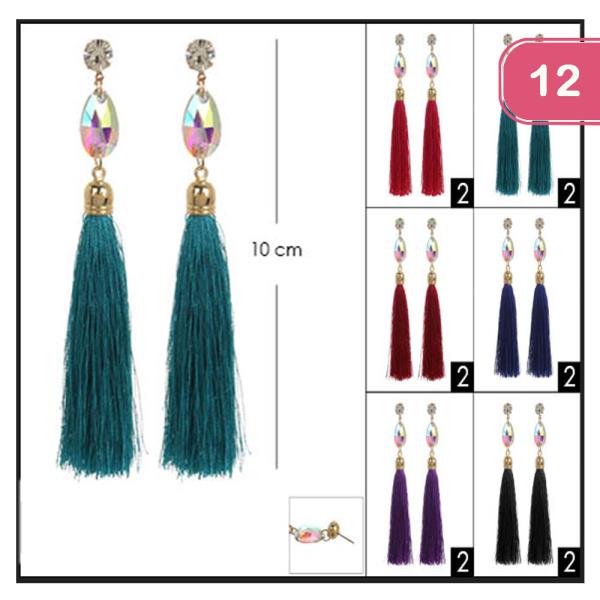 DARK TONE TASSEL TEARDROP STONE DANGLE EARRING (12 UNITS)