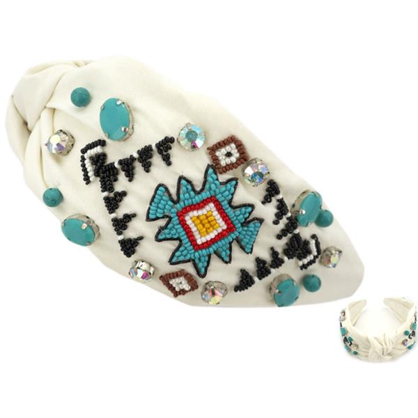 PATTERN STONE CRYSTAL BEAD DESIGN HAIR HEADBAND