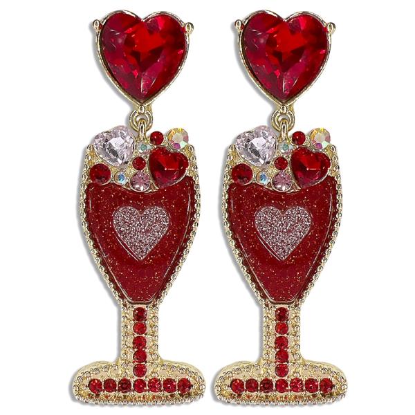 HEART CRYSTAL COCKTAIL DRINK POST EARRING