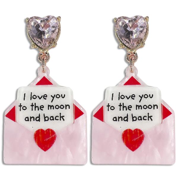 CRYSTAL HEART ENVELOPE MESSAGE POST EARRING