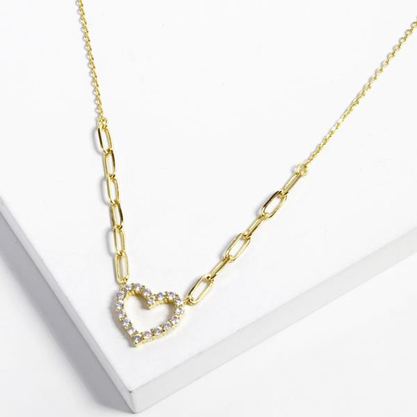 HEART CHARM OVAL LINK GOLD DIPPED NECKLACE