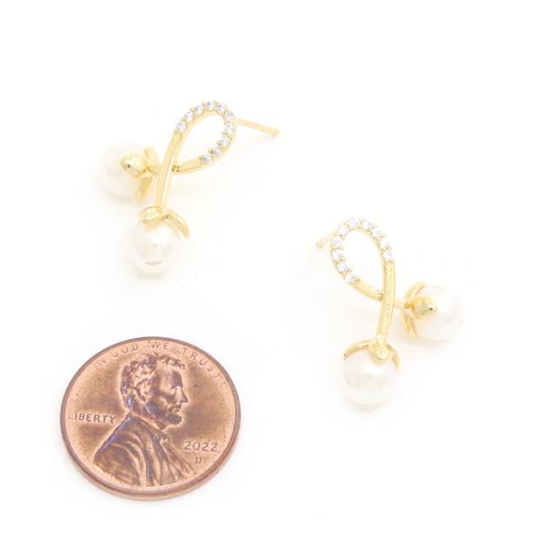 DOUBLE PEARL CZ GOLD DIPPED EARRING