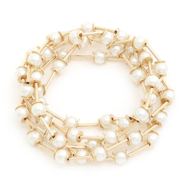 PEARL BEAD METAL BAR BRACELET