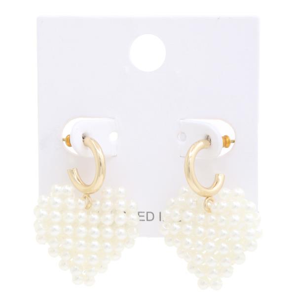 PEARL BEAD HEART HUGGIE EARRING