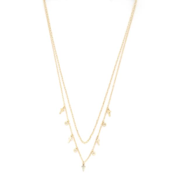 DAINTY CROSS CHARM LAYERED NECKLACE