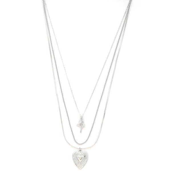 HEART ROSE CHARM LAYERED NECKLACE
