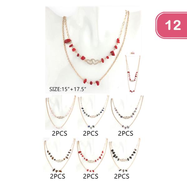 FASHION TWO LAYER HEART CHARM NECKLACE (12UNITS)