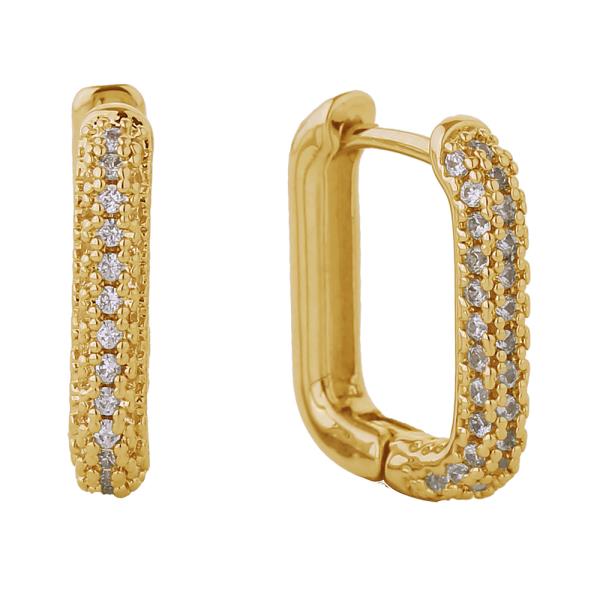 14K GOLD/WHITE GOLD DIPPED FINE PAVE CZ HUGGIE EARRINGS