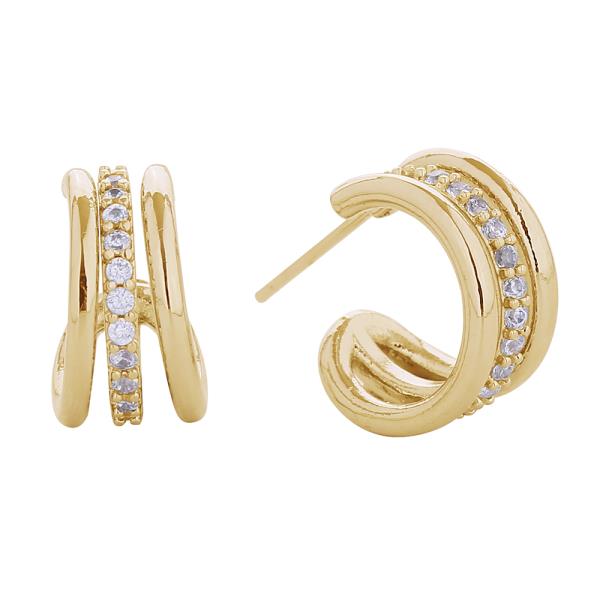 14K GOLD/WHITE GOLD DIPPED DAZZLE TRIO HO0P POST EARRINGS