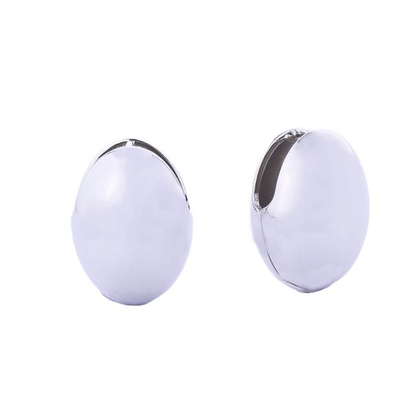 14K GOLD/WHITE GOLD DIPPED OVAL DOME HUGGIE EARRINGS
