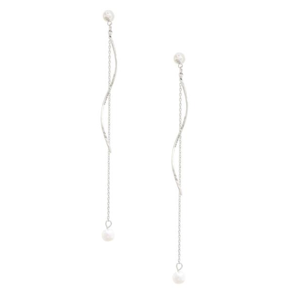 PEARL BEAD WAVY METAL DANGLE EARRING