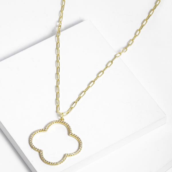 GOLD DIPPED CZ FLOWER METAL CHAIN NECKLACE