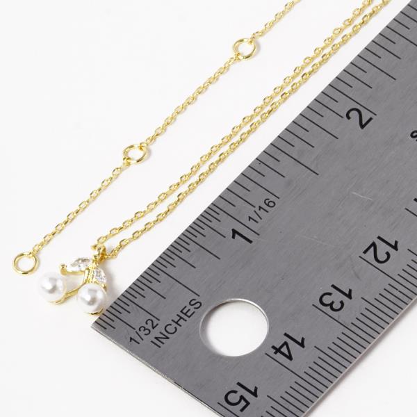 GOLD DIPPED CZ PEARL CHERRY METAL CHAIN NECKLACE