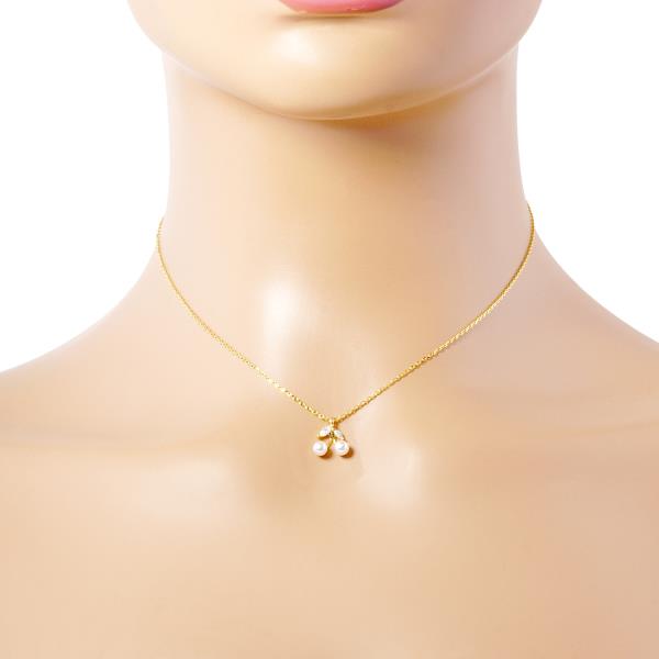 GOLD DIPPED CZ PEARL CHERRY METAL CHAIN NECKLACE