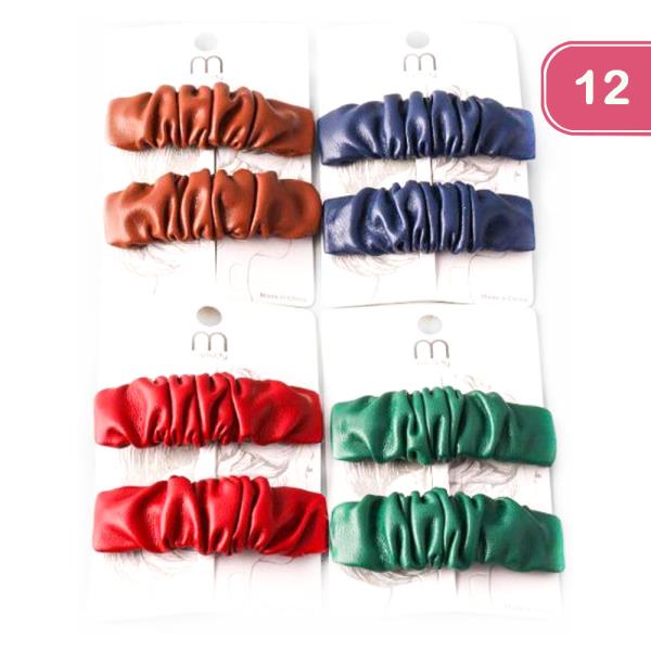 FASHION RUCHED LEATHER HAIR CLIPS (12 UNITS)