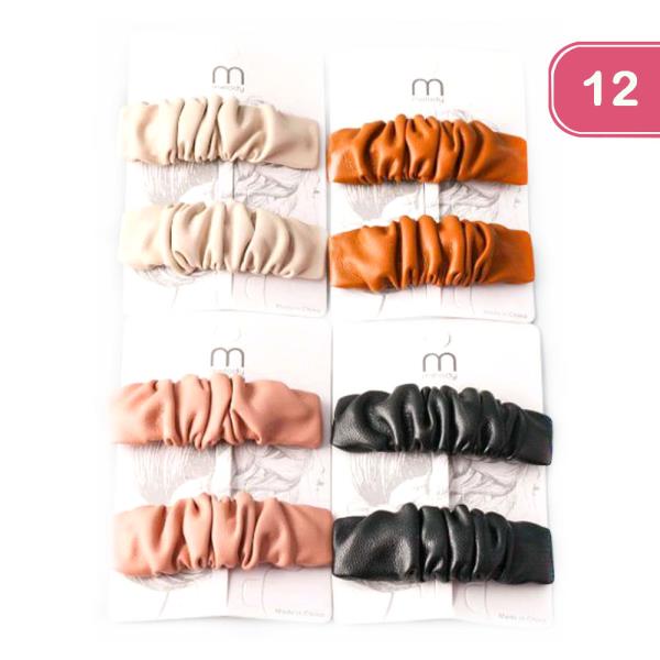 RUCHED LEATHER HAIR CLIPS (12 UNITS)