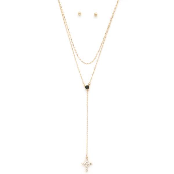 CROSS CHARM Y SHAPE LAYERED NECKLACE