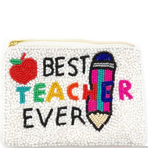 SEED BEAD BEST TEACHER EVER COIN PURSE BAGS