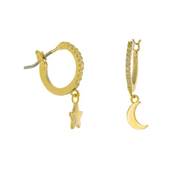 BRASS GOLD PLATED WITH CLEAR CZ 18MM EARRING