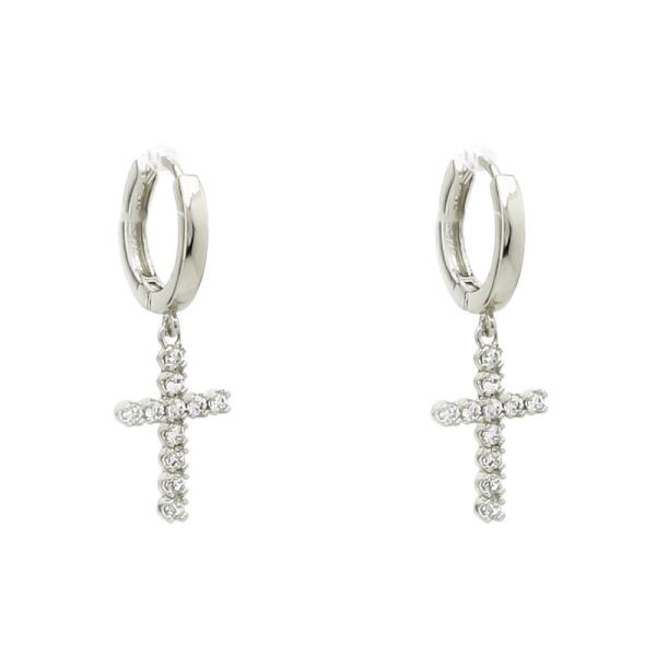 RHINESTONE CROSS DROP HOOP EARRING