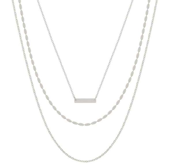 OVAL CHAIN ACC 3 LAYERED BAR PNDT NECKLACE