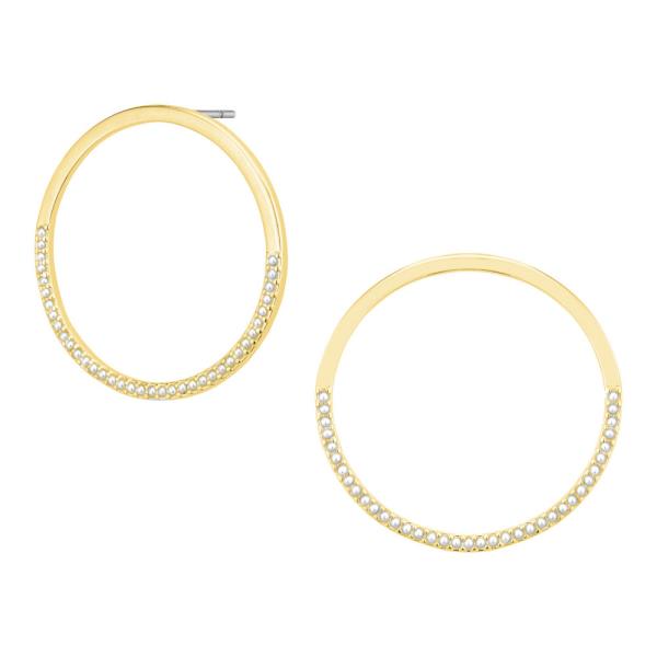 ROUND PAVE PEARL METAL POST EARRING