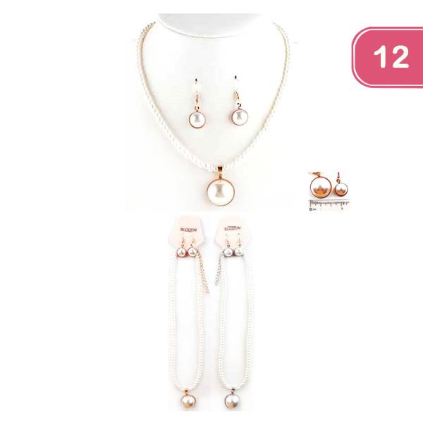 FASHION PEARL NECKLACE EARRING SET (12 UNITS)
