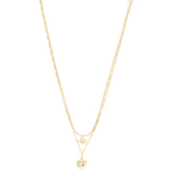 DAINTY HEART STAR CHARM LAYERED NECKLACE