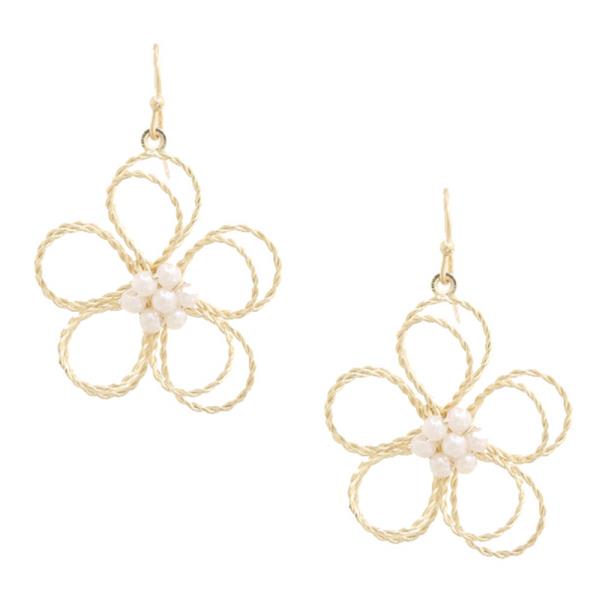 PEARL BEAD FLOWER DANGLE EARRING