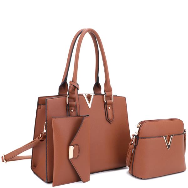 3IN1 V SMOOTH SATCHEL WITH CROSSBODY AND CLUTCH SET